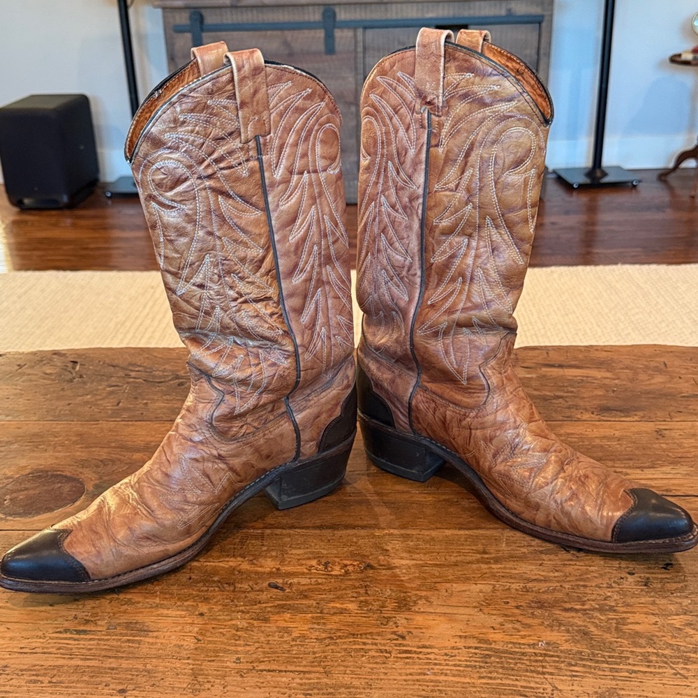 Texas Imperial Brown Golden Buckboard Vtg Handmade Leather Western Boots Size 10 - Picture 5 of 8